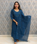Navy Blue Color Premium Mul Chanderi Silk Ethnic 3 Piece Salwar Set with Lining /  ESS425
