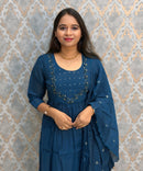 Navy Blue Color Premium Mul Chanderi Silk Ethnic 3 Piece Salwar Set with Lining /  ESS425