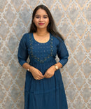 Navy Blue Color Premium Mul Chanderi Silk Ethnic 3 Piece Salwar Set with Lining /  ESS425