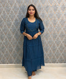Navy Blue Color Premium Mul Chanderi Silk Ethnic 3 Piece Salwar Set with Lining /  ESS425