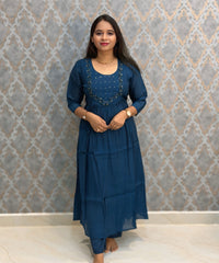 Navy Blue Color Premium Mul Chanderi Silk Ethnic 3 Piece Salwar Set with Lining /  ESS425