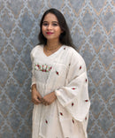 White Color Premium Mul Chanderi Silk Ethnic 3 Piece Salwar Set with Lining /  ESS425