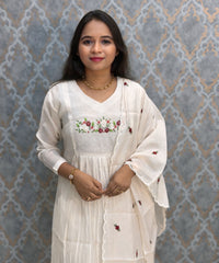 White Color Premium Mul Chanderi Silk Ethnic 3 Piece Salwar Set with Lining /  ESS425