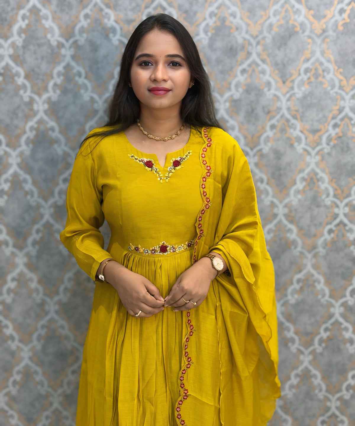 Mustard Yellow Color Premium Mul Chanderi Silk Ethnic 3 Piece Salwar Set with Lining /  ESS425