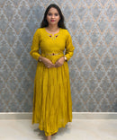 Mustard Yellow Color Premium Mul Chanderi Silk Ethnic 3 Piece Salwar Set with Lining /  ESS425