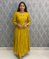 Mustard Yellow Color Premium Mul Chanderi Silk Ethnic 3 Piece Salwar Set with Lining /  ESS425