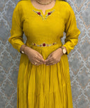 Mustard Yellow Color Premium Mul Chanderi Silk Ethnic 3 Piece Salwar Set with Lining /  ESS425