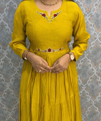 Mustard Yellow Color Premium Mul Chanderi Silk Ethnic 3 Piece Salwar Set with Lining /  ESS425