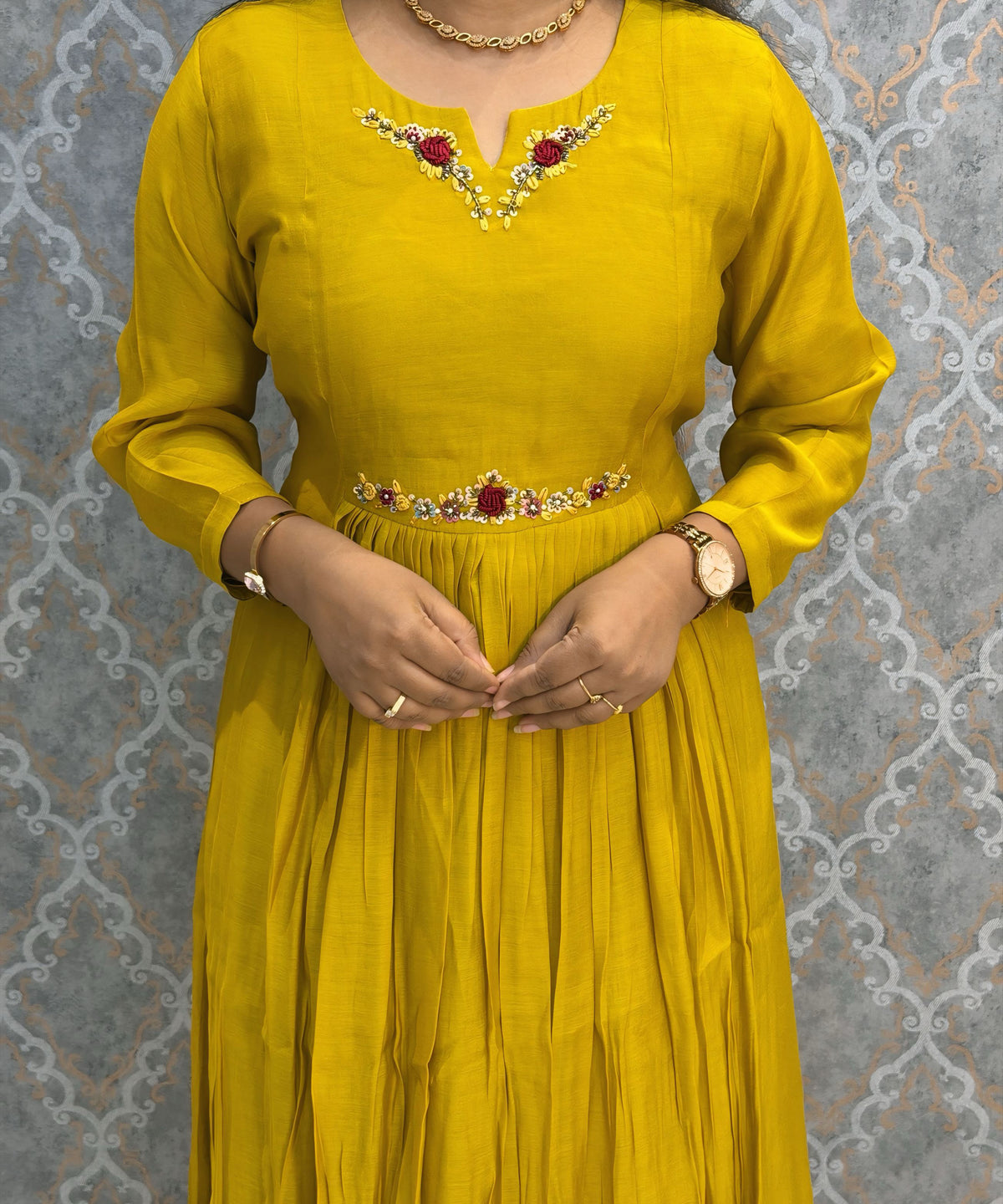 Mustard Yellow Color Premium Mul Chanderi Silk Ethnic 3 Piece Salwar Set with Lining /  ESS425