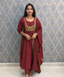 Maroon Color Premium Mul Chanderi Silk Ethnic 3 Piece Salwar Set with Lining /  ESS425