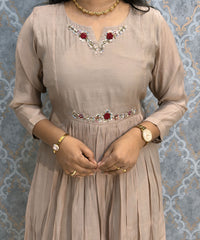 Beige Color Premium Mul Chanderi Silk Ethnic 3 Piece Salwar Set with Lining /  ESS425