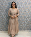 Beige Color Premium Mul Chanderi Silk Ethnic 3 Piece Salwar Set with Lining /  ESS425