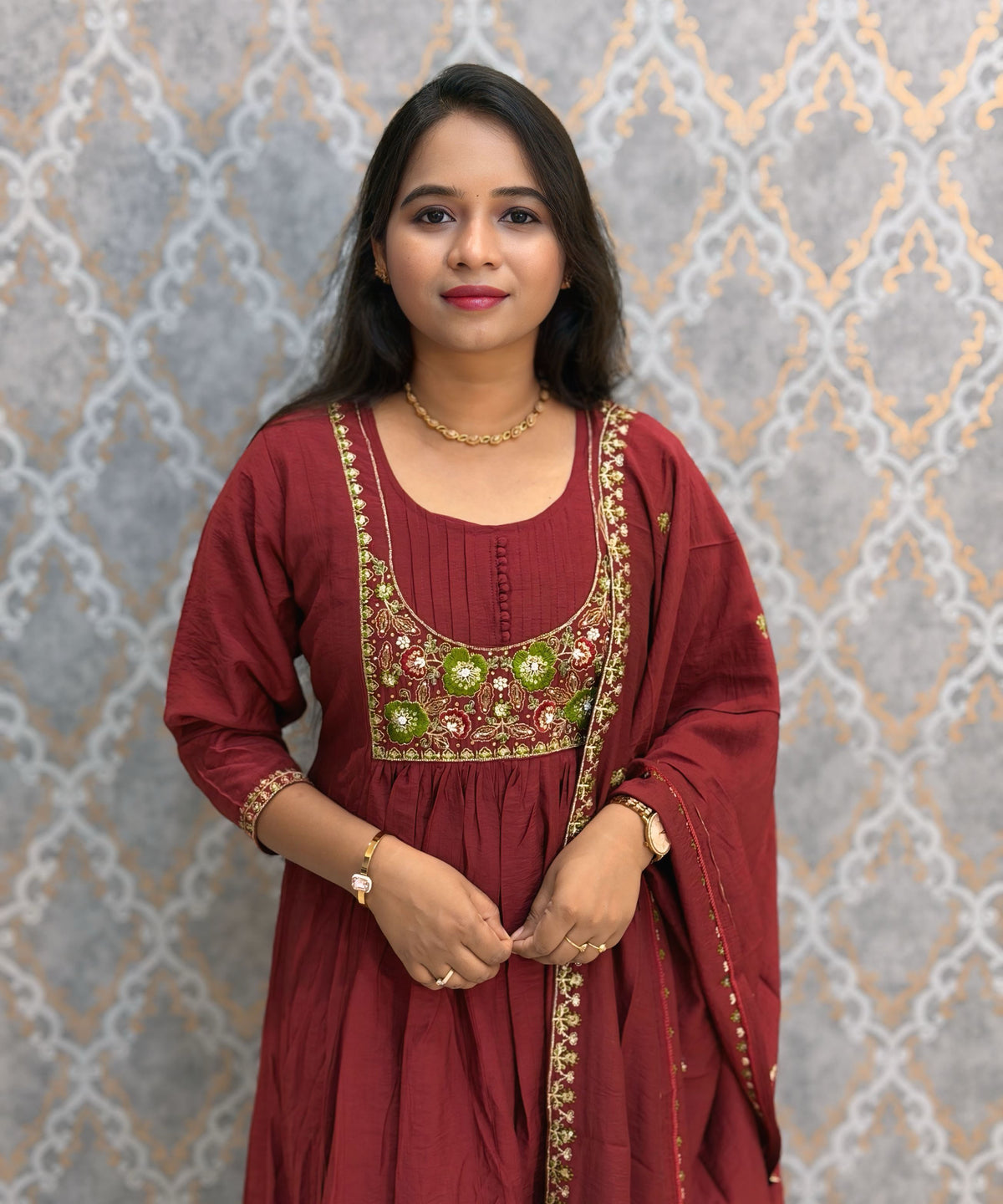 Maroon Color Premium Mul Chanderi Silk Ethnic 3 Piece Salwar Set with Lining /  ESS425