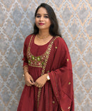 Maroon Color Premium Mul Chanderi Silk Ethnic 3 Piece Salwar Set with Lining /  ESS425