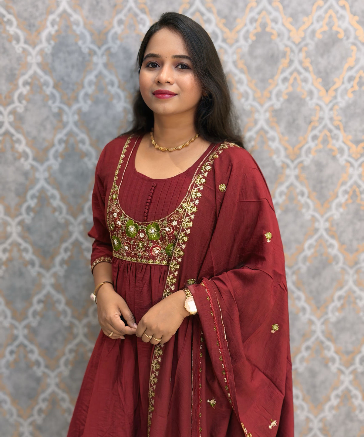 Maroon Color Premium Mul Chanderi Silk Ethnic 3 Piece Salwar Set with Lining /  ESS425