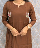 Brown Color Premium Mul Chanderi Silk Ethnic 3 Piece Salwar Set with Lining /  ESS425