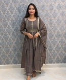 Gray Color Premium Mul Chanderi Silk Ethnic 3 Piece Salwar Set with Lining /  ESS425