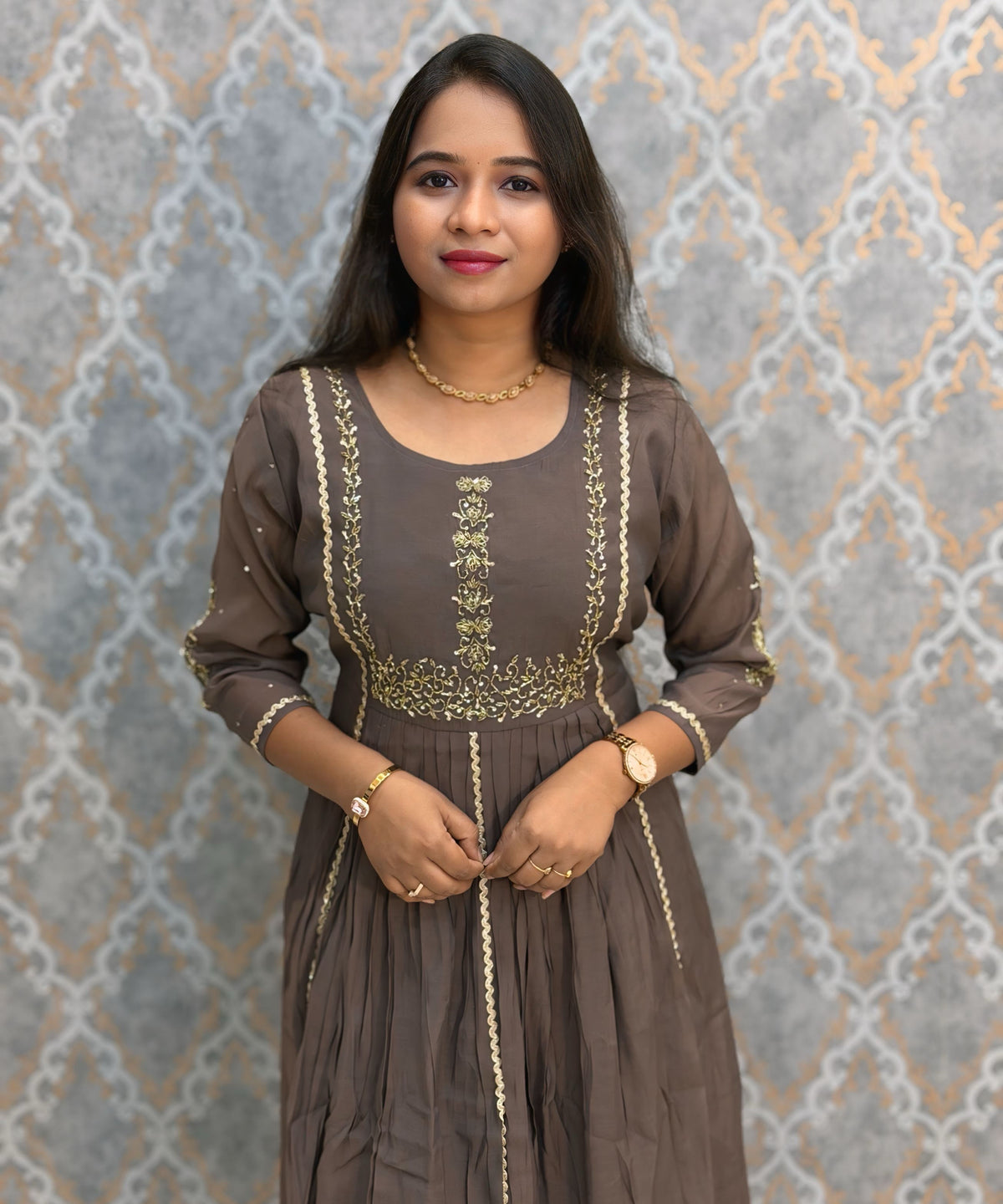 Gray Color Premium Mul Chanderi Silk Ethnic 3 Piece Salwar Set with Lining /  ESS425