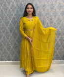 Mustard Yellow Color Premium Mul Chanderi Silk Ethnic 3 Piece Salwar Set with Lining /  ESS425