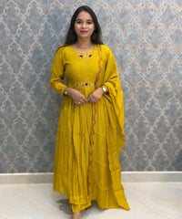 Mustard Yellow Color Premium Mul Chanderi Silk Ethnic 3 Piece Salwar Set with Lining /  ESS425