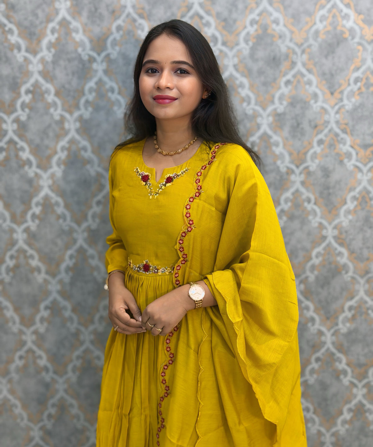 Mustard Yellow Color Premium Mul Chanderi Silk Ethnic 3 Piece Salwar Set with Lining /  ESS425