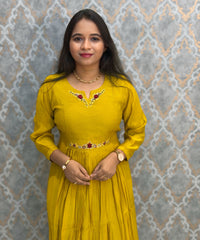 Mustard Yellow Color Premium Mul Chanderi Silk Ethnic 3 Piece Salwar Set with Lining /  ESS425