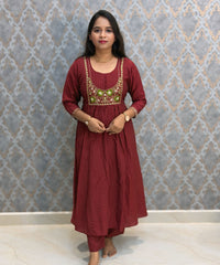 Maroon Color Premium Mul Chanderi Silk Ethnic 3 Piece Salwar Set with Lining /  ESS425
