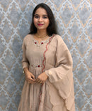 Beige Color Premium Mul Chanderi Silk Ethnic 3 Piece Salwar Set with Lining /  ESS425