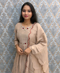 Beige Color Premium Mul Chanderi Silk Ethnic 3 Piece Salwar Set with Lining /  ESS425