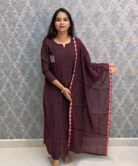 Dark Purple Color Premium Mul Chanderi Silk Ethnic 3 Piece Salwar Set with Lining /  ESS425