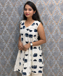 White and Navy Blue Color Premium Mul Cotton Coord Set with Sleeves / ESS417