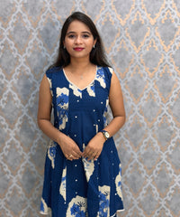 Indigo Blue Color Premium Mul Cotton Coord Set with Sleeves / ESS417