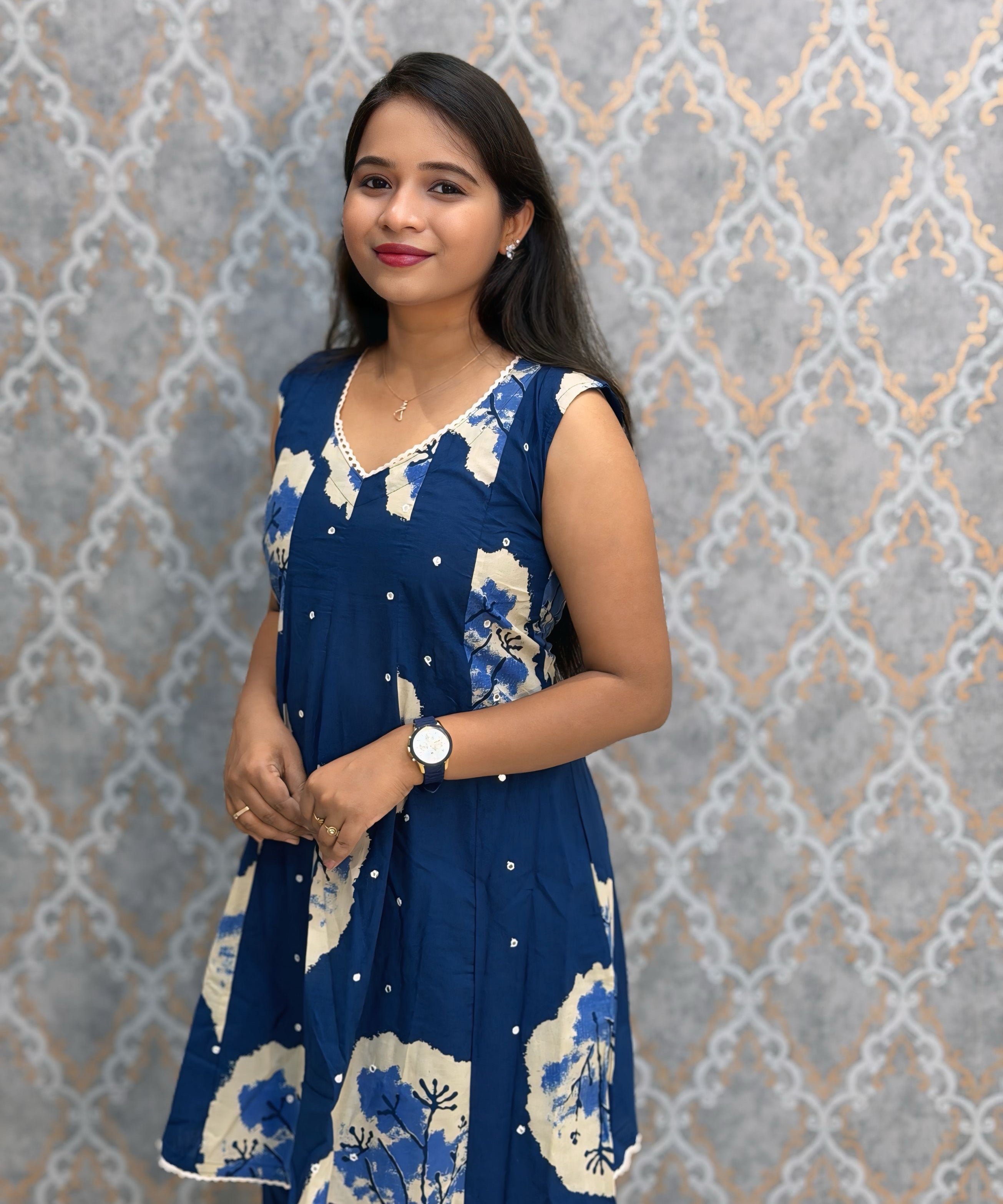Indigo Blue Color Premium Mul Cotton Coord Set with Sleeves / ESS417