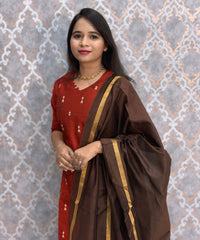 Rust Orange and Brown Color Premium Raw Silk 3 Piece Salwar Set with Lining / LSS194