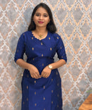 Navy Blue and Green Color with Thilagam Zari Premium Raw Silk 3 Piece Salwar Set with Lining / LSS194