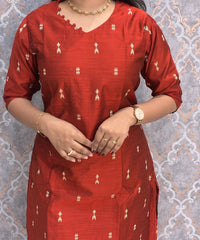 Rust Orange and Brown Color Premium Raw Silk 3 Piece Salwar Set with Lining / LSS194