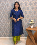 Navy Blue and Green Color with Thilagam Zari Premium Raw Silk 3 Piece Salwar Set with Lining / LSS194