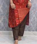 Rust Orange and Brown Color Premium Raw Silk 3 Piece Salwar Set with Lining / LSS194