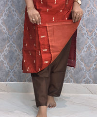 Rust Orange and Brown Color Premium Raw Silk 3 Piece Salwar Set with Lining / LSS194