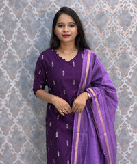 Purple and Lavender Color Big Butta Premium Raw Silk 3 Piece Salwar Set with Lining / LSS194