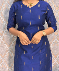 Navy Blue and Rama Green Color  Premium Raw Silk 3 Piece Salwar Set with Lining / LSS194