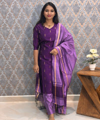 Dark Purple with Violet Color Premium Raw Silk 3 Piece Salwar Set with Lining / LSS194