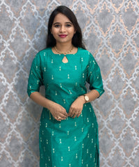 Rama Green and Navy Blue Color Premium Raw Silk 3 Piece Salwar Set with Lining / LSS194