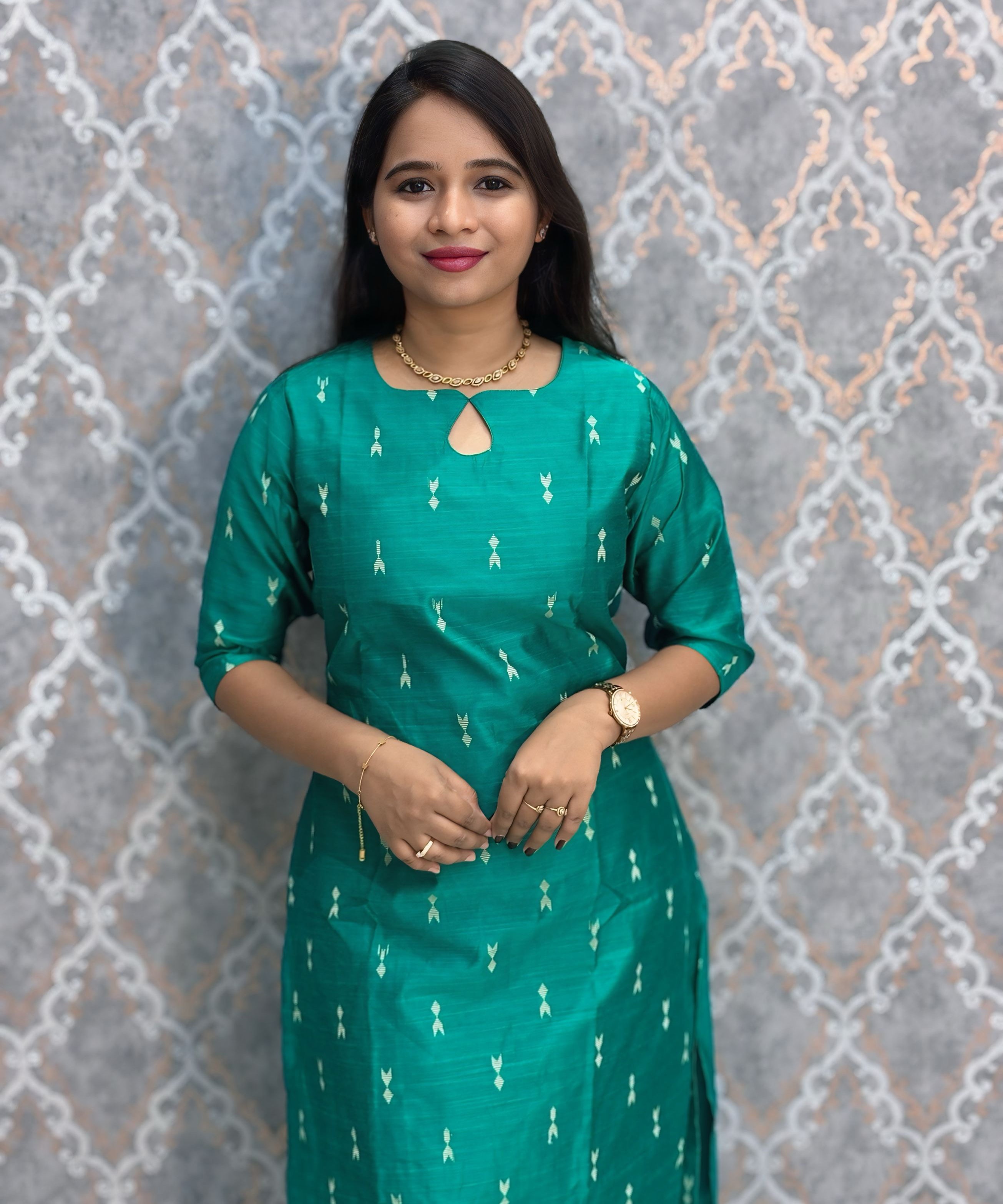 Rama Green and Navy Blue Color Premium Raw Silk 3 Piece Salwar Set with Lining / LSS194