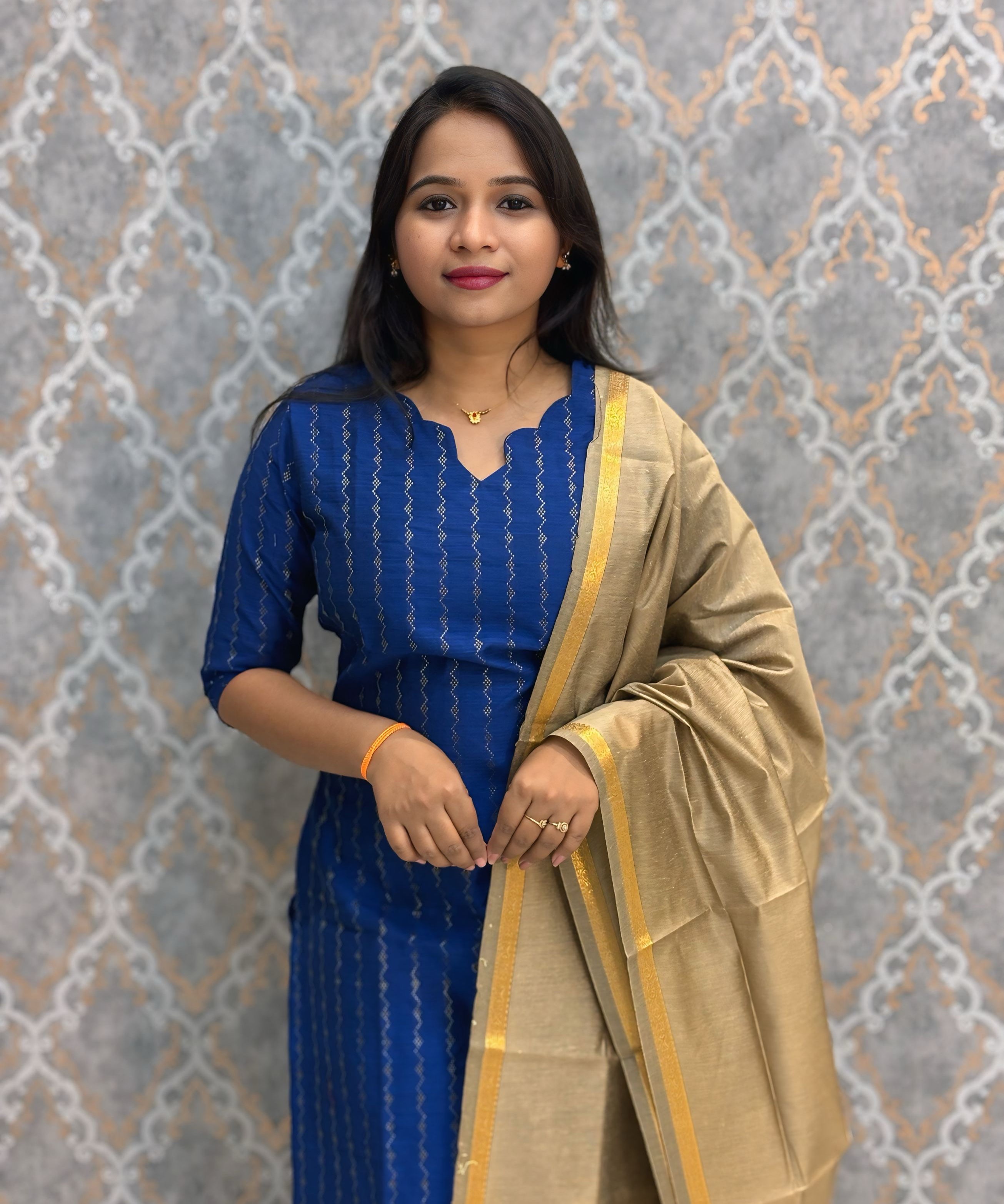 Dark Blue Color Premium Raw Silk 3 Piece Salwar Set with Lining / LSS194