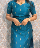 Peacock Blue and Pink Color Premium Raw Silk 3 Piece Salwar Set with Lining / LSS194