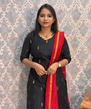 Black and Red Color Premium Raw Silk 3 Piece Salwar Set with Lining / LSS194