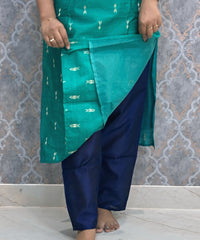 Rama Green and Navy Blue Color Premium Raw Silk 3 Piece Salwar Set with Lining / LSS194