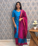 Blue and Pink Color Premium Raw Silk 3 Piece Salwar Set with Lining / LSS194