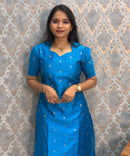 Blue and Pink Color Premium Raw Silk 3 Piece Salwar Set with Lining / LSS194